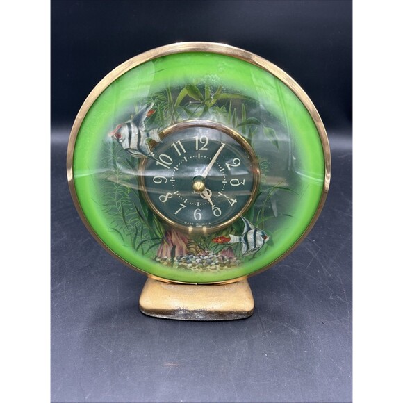 Vintage 1950’s Sessions Aquarius Angelfish Clock Fish Aquarium Green Night Light